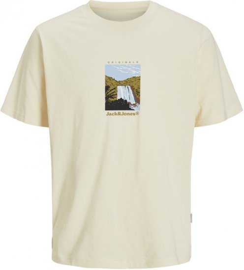 Jack & Jones Split Front Graphic Crew Neck T-Shirt Antique White - Koszulki - T-shirty meskie Duże Rozmiary - 2XL-14XL