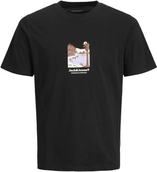 Jack & Jones Split Front Graphic Crew Neck T-Shirt Black - Koszulki - T-shirty meskie Duże Rozmiary - 2XL-14XL