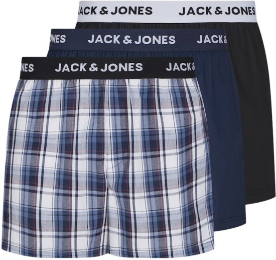 Jack & Jones Saigon Blue/Red Check Woven Boxers 3-Pack Navy Blazer - Bielizna & stroje kąpielowe - Bielizna & Stroje kąpielowe 2XL-8XL