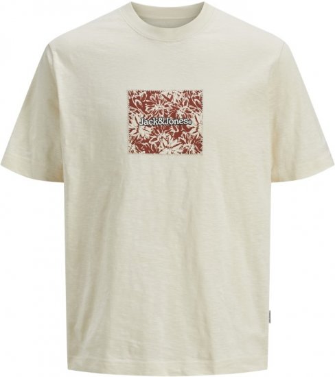 Jack & Jones Split Branding AOP Crew Neck T-Shirt Antique White - Koszulki - T-shirty meskie Duże Rozmiary - 2XL-14XL