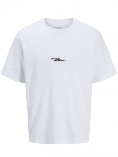 Jack & Jones Summer Sago Print Crew Neck T-Shirt Bright White - Koszulki - T-shirty meskie Duże Rozmiary - 2XL-14XL