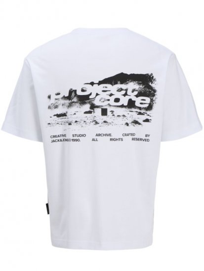 Jack & Jones Summer Sago Print Crew Neck T-Shirt Bright White - Koszulki - T-shirty meskie Duże Rozmiary - 2XL-14XL