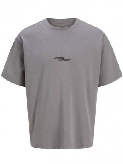 Jack & Jones Summer Sago Print Crew Neck T-Shirt Gray Flannel - Koszulki - T-shirty meskie Duże Rozmiary - 2XL-14XL