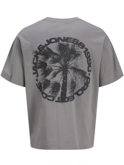 Jack & Jones Summer Sago Print Crew Neck T-Shirt Gray Flannel - Koszulki - T-shirty meskie Duże Rozmiary - 2XL-14XL