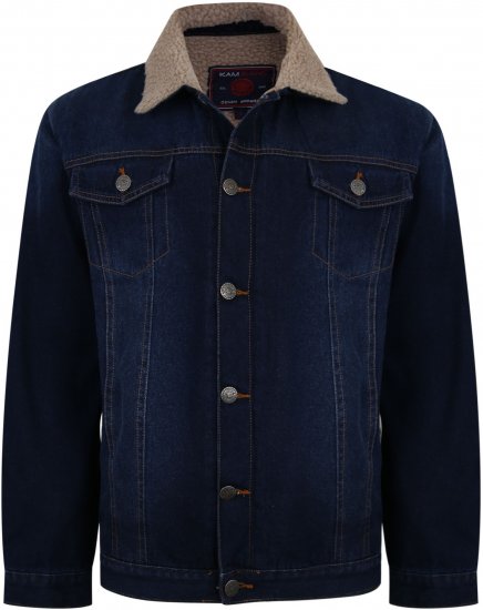 Kam Jeans 406 Sherpa Lined Denim Jacket Dark Used TALL SIZES - ODZIEŻ MĘSKA MT-6XLT - WYSOKIE-rozmiary