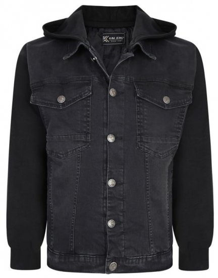 Kam Jeans 407 Hooded Stretch Denim Jacket - Kurtki Męskie Duże Rozmiary - Kurtki Duże rozmiary 2XL-8XL