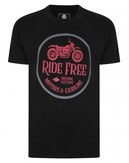 Kam Jeans Ride Free Crew Neck T-Shirt Black - Koszulki - T-shirty meskie Duże Rozmiary - 2XL-14XL