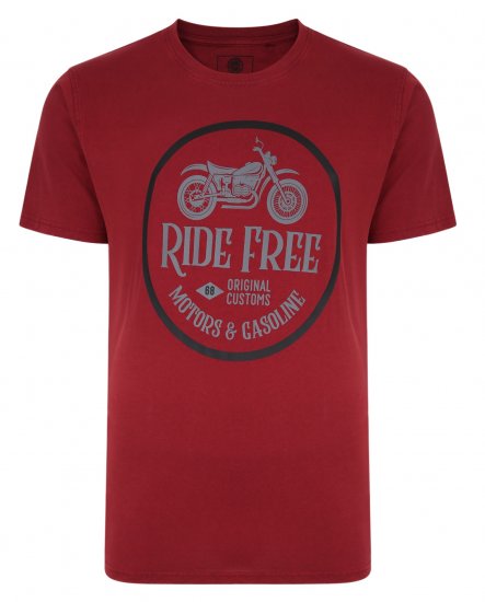 Kam Jeans Ride Free Crew Neck T-Shirt Wine - Koszulki - T-shirty meskie Duże Rozmiary - 2XL-14XL