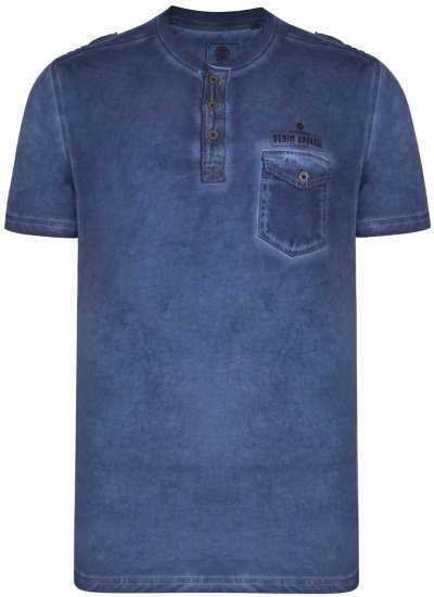 Kam Jeans 5343 Grandad collar T-shirt Indigo - Koszulki - T-shirty meskie Duże Rozmiary - 2XL-14XL