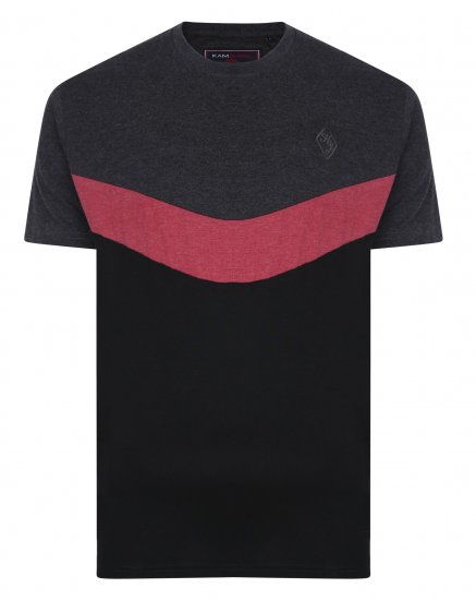 Kam Jeans Contrast Colours Crew Neck Tee Charcoal - Koszulki - T-shirty meskie Duże Rozmiary - 2XL-14XL