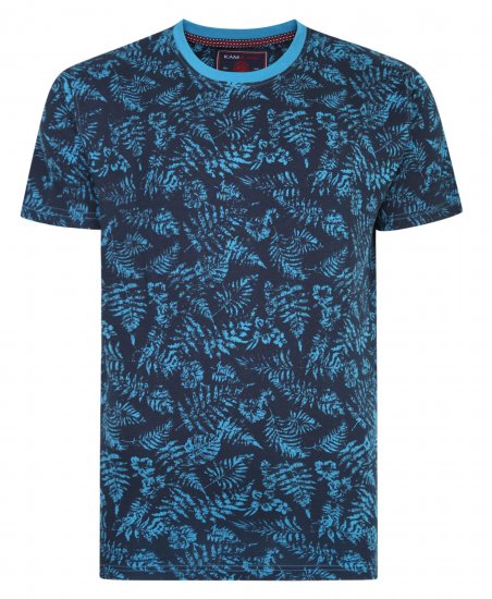 Kam Jeans 5345 Leaf Tee Blue - Koszulki - T-shirty meskie Duże Rozmiary - 2XL-14XL