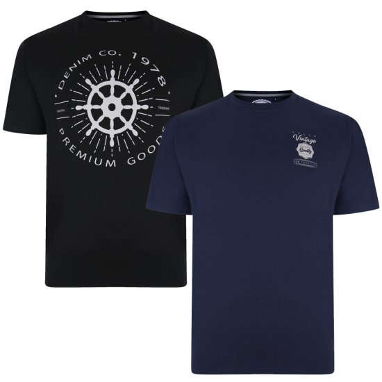 Kam Jeans 5348 T-shirt Vintage/Denim Twin Pack - Koszulki - T-shirty meskie Duże Rozmiary - 2XL-14XL