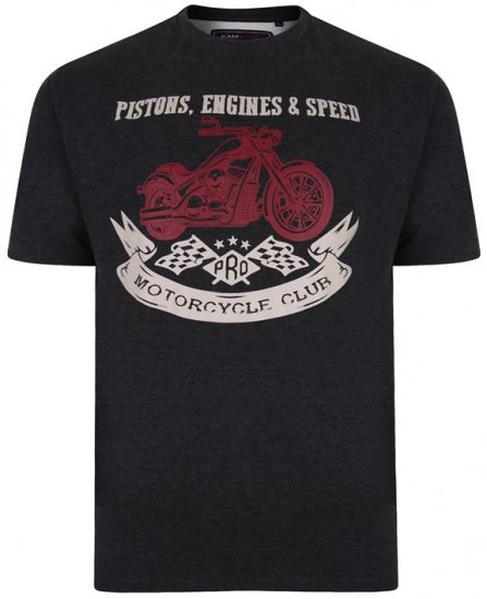 Kam Jeans 5351 Piston Motors Club T-shirt Charcoal - Koszulki - T-shirty meskie Duże Rozmiary - 2XL-14XL