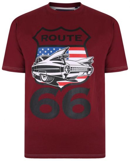 Kam Jeans Route 66 Print T-shirt Burgundy - Koszulki - T-shirty meskie Duże Rozmiary - 2XL-14XL