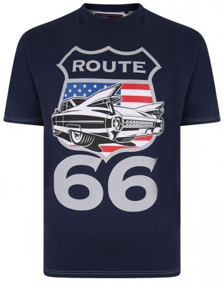 Kam Jeans 5353 Route 66 Print T-shirt Indigo - Koszulki - T-shirty meskie Duże Rozmiary - 2XL-14XL
