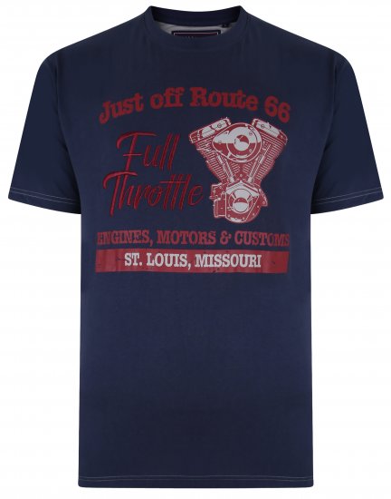 Kam Jeans 5354 Full Throttle Print T-shirt Indigo - Koszulki - T-shirty meskie Duże Rozmiary - 2XL-14XL