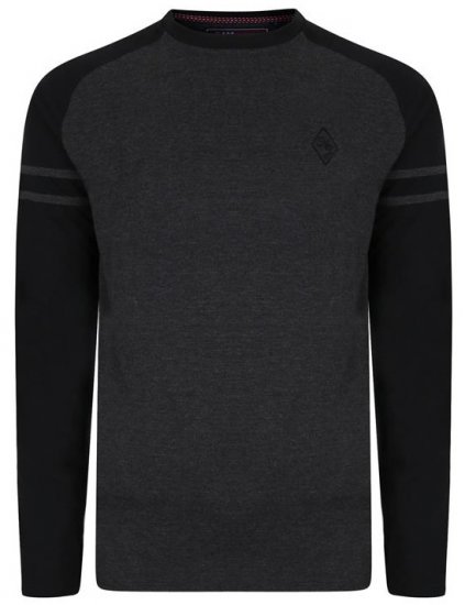 Kam Jeans 5359 LS Raglan Baseball Top Charcoal - Koszulki - T-shirty meskie Duże Rozmiary - 2XL-14XL