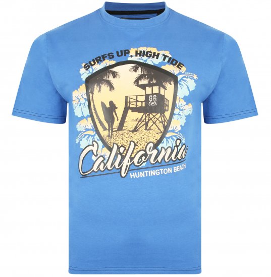 Kam Jeans 5368 California Print T-shirt Blue - Koszulki - T-shirty meskie Duże Rozmiary - 2XL-14XL