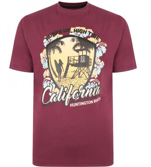 Kam Jeans 5368 California Print T-shirt Plum - Koszulki - T-shirty meskie Duże Rozmiary - 2XL-14XL