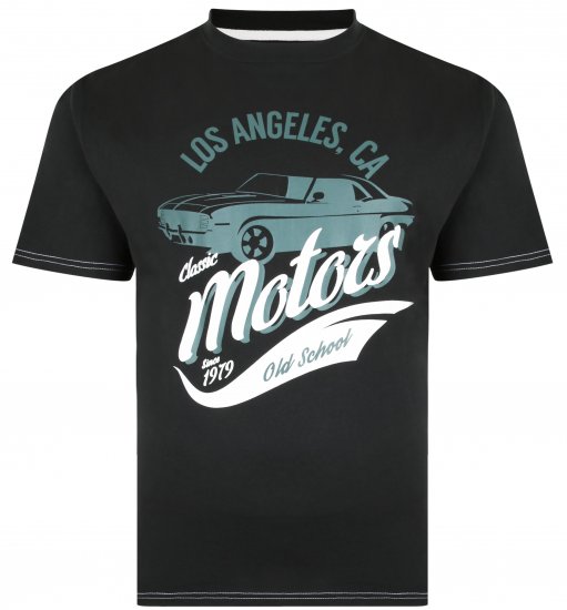 Kam Jeans 5369 Motors Print T-shirt Black - Koszulki - T-shirty meskie Duże Rozmiary - 2XL-14XL