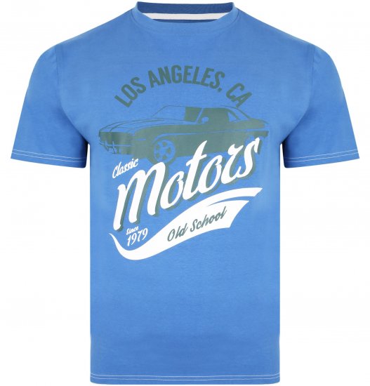 Kam Jeans 5369 Motors Print T-shirt Blue - Koszulki - T-shirty meskie Duże Rozmiary - 2XL-14XL