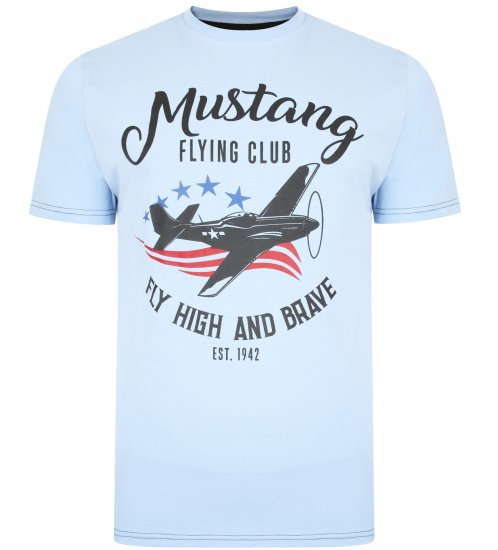 Kam Jeans Mustang Flying Club T-shirt Sky - Koszulki - T-shirty meskie Duże Rozmiary - 2XL-14XL