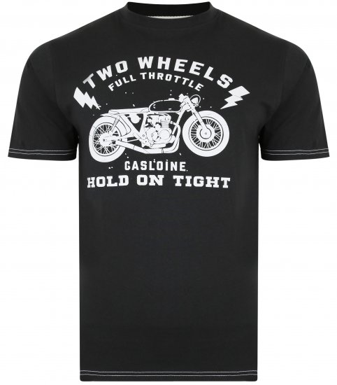 Kam Jeans 5371 Motorbike Print T-shirt Black - Koszulki - T-shirty meskie Duże Rozmiary - 2XL-14XL