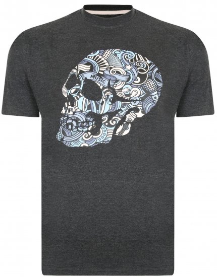 Kam Jeans 5376 Music Skull Print Tee Charcoal - Koszulki - T-shirty meskie Duże Rozmiary - 2XL-14XL