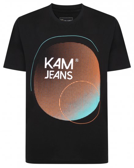 Kam Jeans 5383 Kam Logo Printed Tee Black - Koszulki - T-shirty meskie Duże Rozmiary - 2XL-14XL