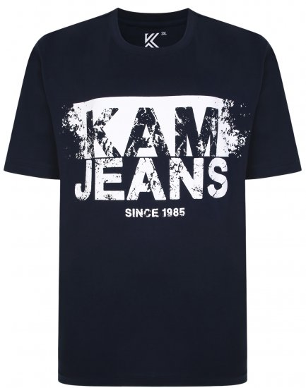 Kam Jeans 5384 Kam Logo Printed Tee Navy - Koszulki - T-shirty meskie Duże Rozmiary - 2XL-14XL