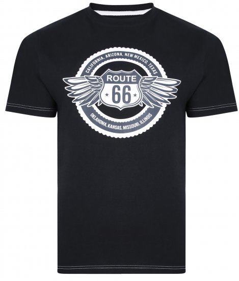 Kam Jeans 5388 Route 66 T-Shirt Black - Koszulki - T-shirty meskie Duże Rozmiary - 2XL-14XL