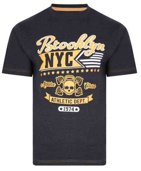 Kam Jeans 5389 Brooklyn NYC T-Shirt Charcoal - Koszulki - T-shirty meskie Duże Rozmiary - 2XL-14XL