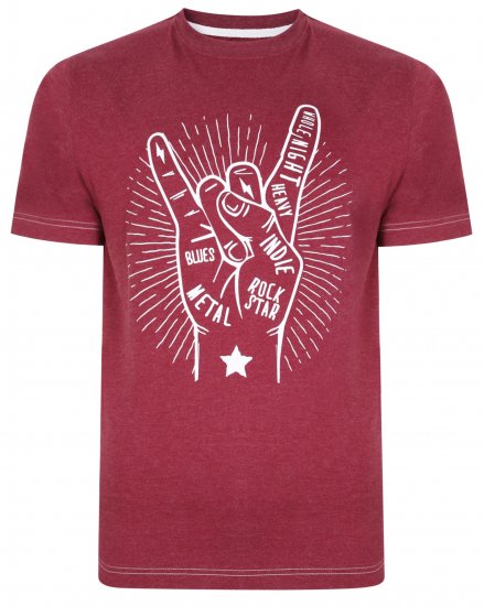 Kam Jeans 5390 Rock Star Print T-Shirt Burgundy - Koszulki - T-shirty meskie Duże Rozmiary - 2XL-14XL