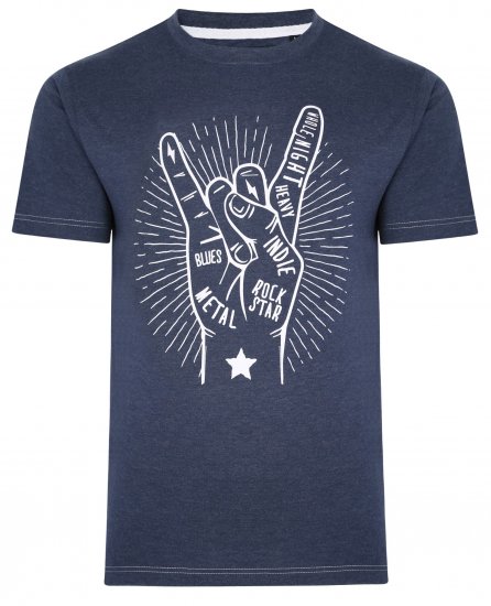 Kam Jeans 5390 Rock Star Print T-Shirt Indigo - Koszulki - T-shirty meskie Duże Rozmiary - 2XL-14XL