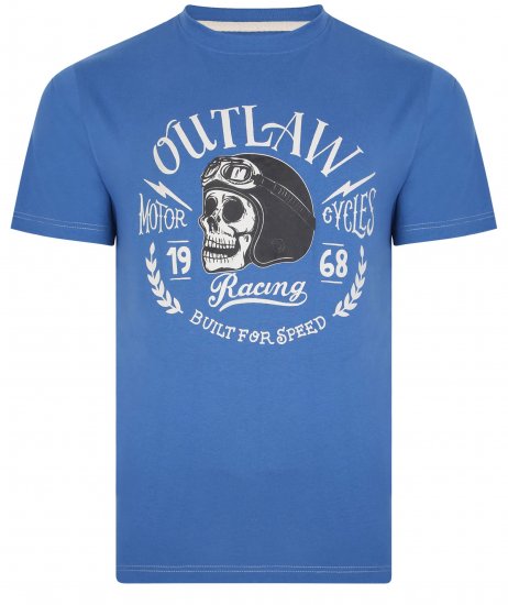 Kam Jeans 5391 Outlaws Skull Print T-Shirt Blue - Koszulki - T-shirty meskie Duże Rozmiary - 2XL-14XL