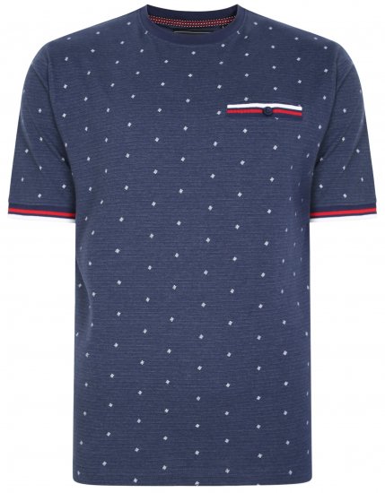 Kam Jeans 5396 Drop Needle Jersey Tee With Dobby Print Navy - Koszulki - T-shirty meskie Duże Rozmiary - 2XL-14XL