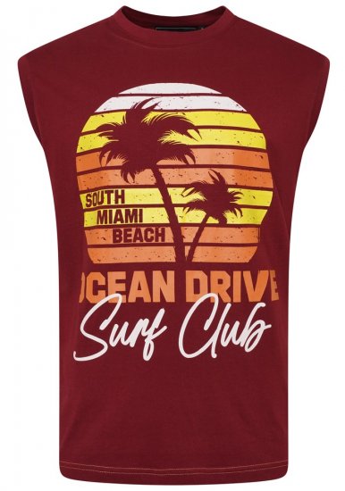 Kam Jeans 5398 Miami Beach Sleeveless Tee Burgundy - Koszulki - T-shirty meskie Duże Rozmiary - 2XL-14XL