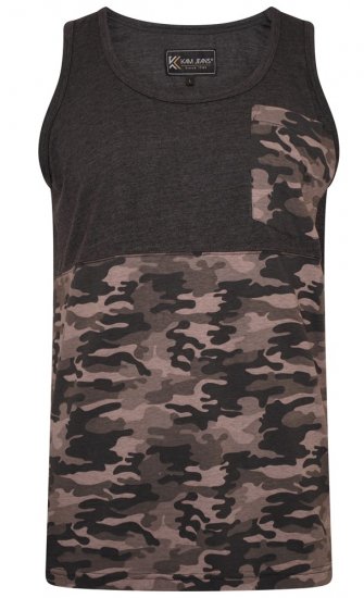 Kam Jeans 5399 Camo Panelled Sleeveless T-Shirt Charcoal - Koszulki - T-shirty meskie Duże Rozmiary - 2XL-14XL