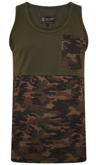 Kam Jeans 5399 Camo Panelled Sleeveless T-Shirt Khaki - Koszulki - T-shirty meskie Duże Rozmiary - 2XL-14XL