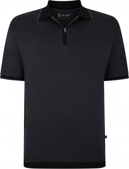 Kam Jeans 5492 Jersey Weave Pattern 1/4 Zip Polo Black - Koszulki polo - Koszulki Polo 2XL-8XL