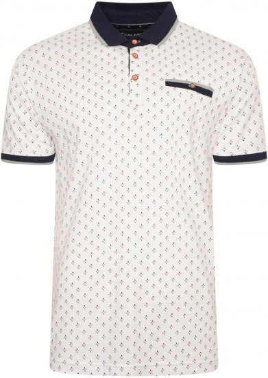Kam Jeans 5503 Jersey Polo with All Over Geo Print White - Koszulki polo - Koszulki Polo 2XL-8XL