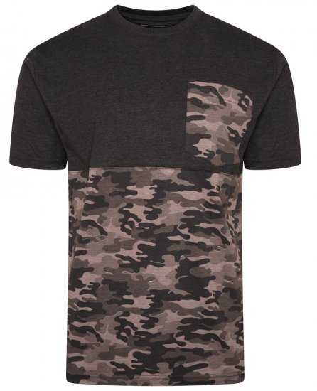 Kam Jeans 5700 Camo Panelled T-Shirt Charcoal - Koszulki - T-shirty meskie Duże Rozmiary - 2XL-14XL