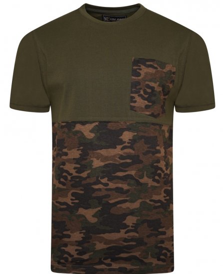Kam Jeans 5700 Camo Panelled T-Shirt Khaki - Koszulki - T-shirty meskie Duże Rozmiary - 2XL-14XL