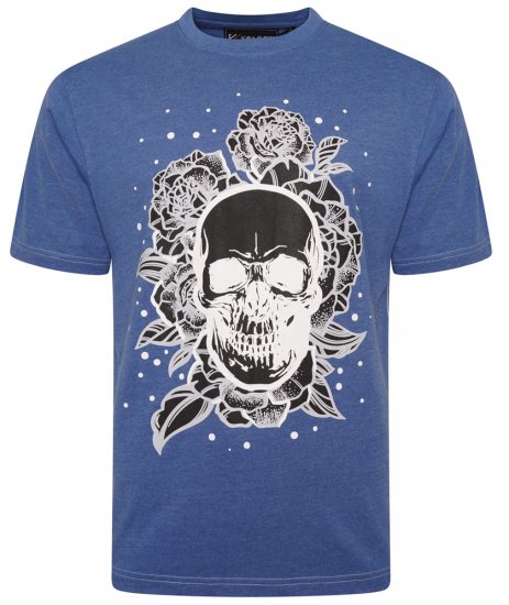 Kam Jeans 5704 Skull Rose Print Tee Blue Marl - Koszulki - T-shirty meskie Duże Rozmiary - 2XL-14XL