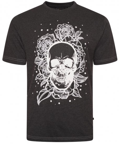 Kam Jeans 5704 Skull Rose Print Tee Charcoal - Koszulki - T-shirty meskie Duże Rozmiary - 2XL-14XL
