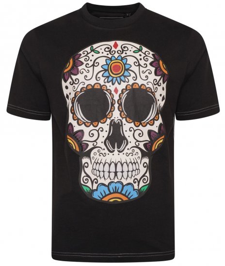 Kam Jeans 5705 Coloured Skull Print Tee Black - Koszulki - T-shirty meskie Duże Rozmiary - 2XL-14XL