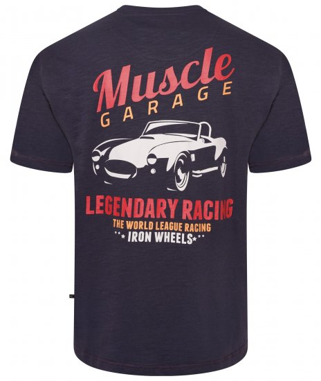 Kam Jeans 5710 Legendary Racing Slub Tee With Back Print Navy - Koszulki - T-shirty meskie Duże Rozmiary - 2XL-14XL