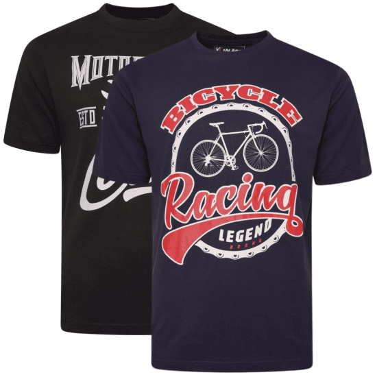 Kam Jeans 5712 Twin Pack Motorcycle/Cycle Print Tee Black and Navy - Koszulki - T-shirty meskie Duże Rozmiary - 2XL-14XL