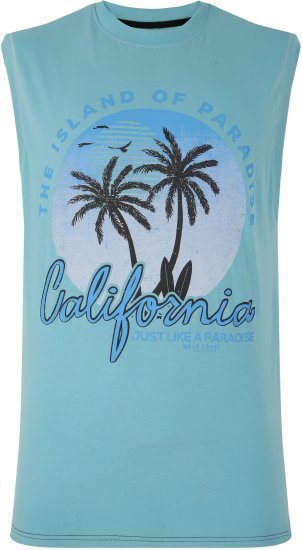 Kam Jeans 5727 California Paradise Sleeveless T-Shirt Light Blue - Koszulki - T-shirty meskie Duże Rozmiary - 2XL-14XL