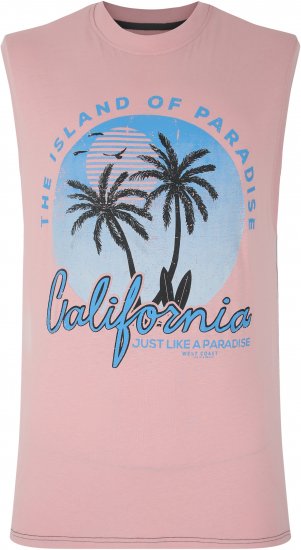 Kam Jeans 5727 California Paradise Sleeveless T-Shirt Pink - Koszulki - T-shirty meskie Duże Rozmiary - 2XL-14XL